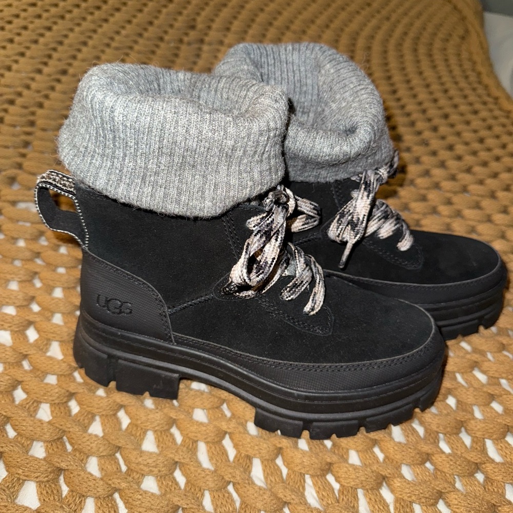 UGG Black Boots with Gray Knit Accents